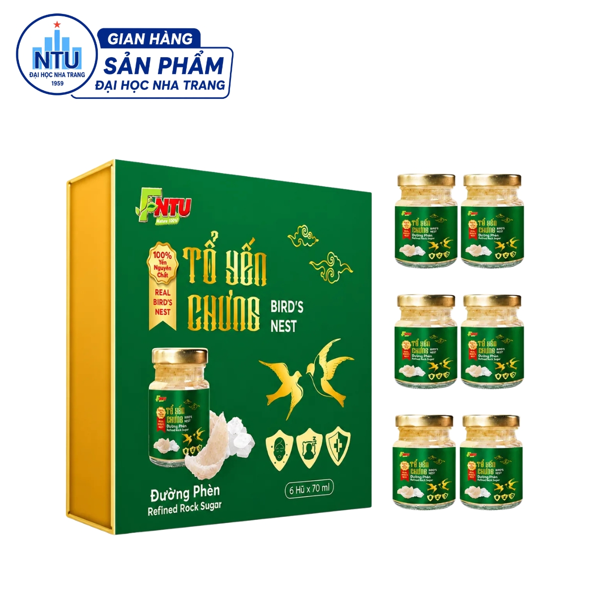 TỔ YẾN CHƯNG ĐƯỜNG PHÈN - HỘP 6 HŨ