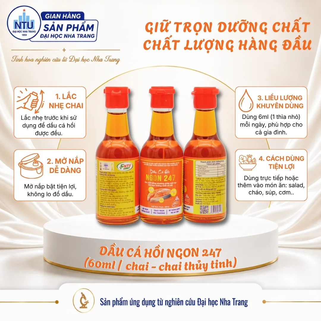 Dầu cá hồi Ngon247 [Đại học Nha Trang] - chai 60ml