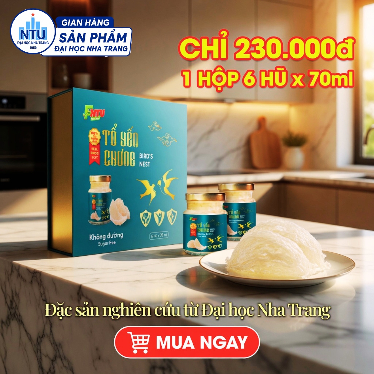 TỔ YẾN CHƯNG KHÔNG ĐƯỜNG - HỘP 6 HŨ