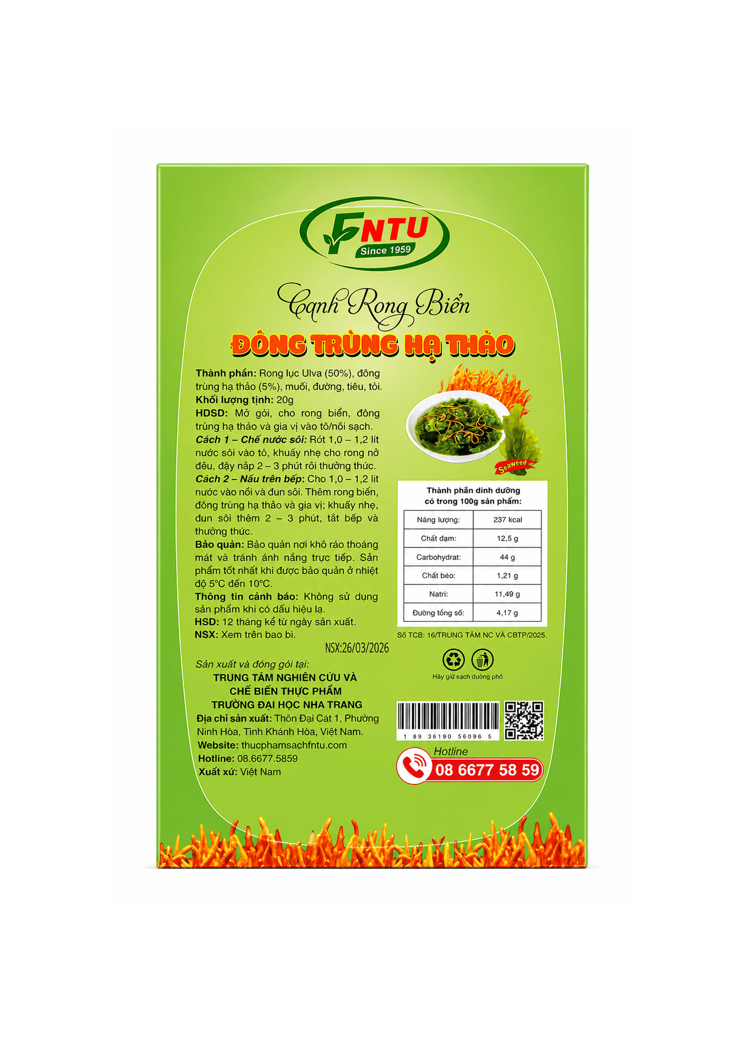 Canh rong biển đông trùng hạ thảo (hộp 5 gói 20g)
