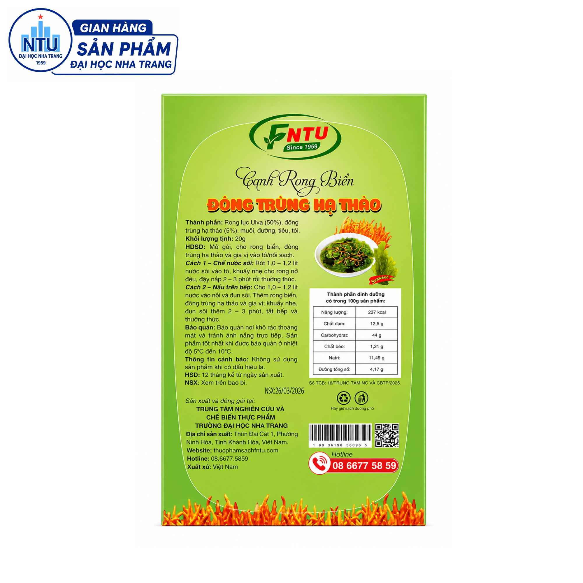 Canh rong biển đông trùng hạ thảo (hộp 5 gói 20g)