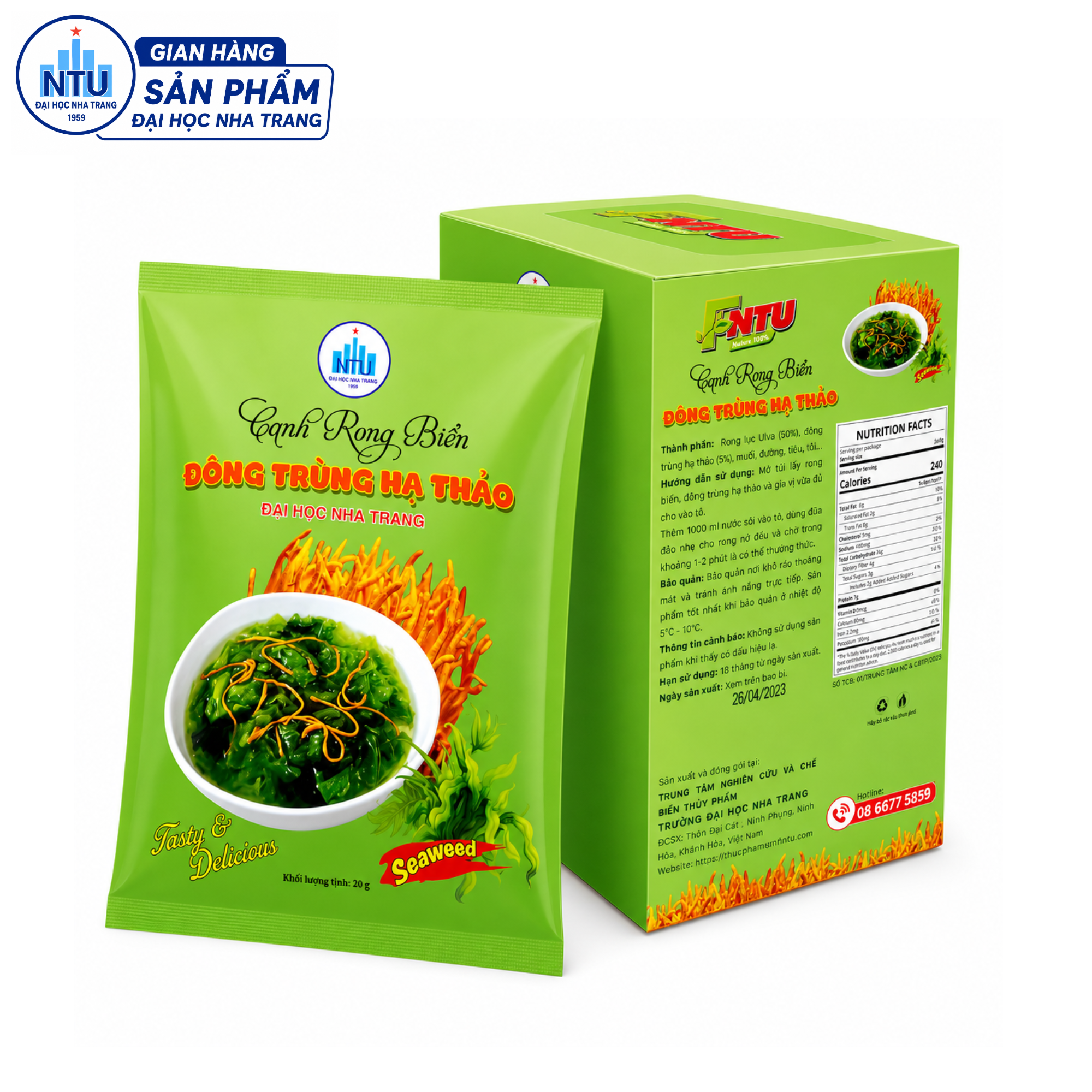 Canh rong biển đông trùng hạ thảo (hộp 5 gói 20g)