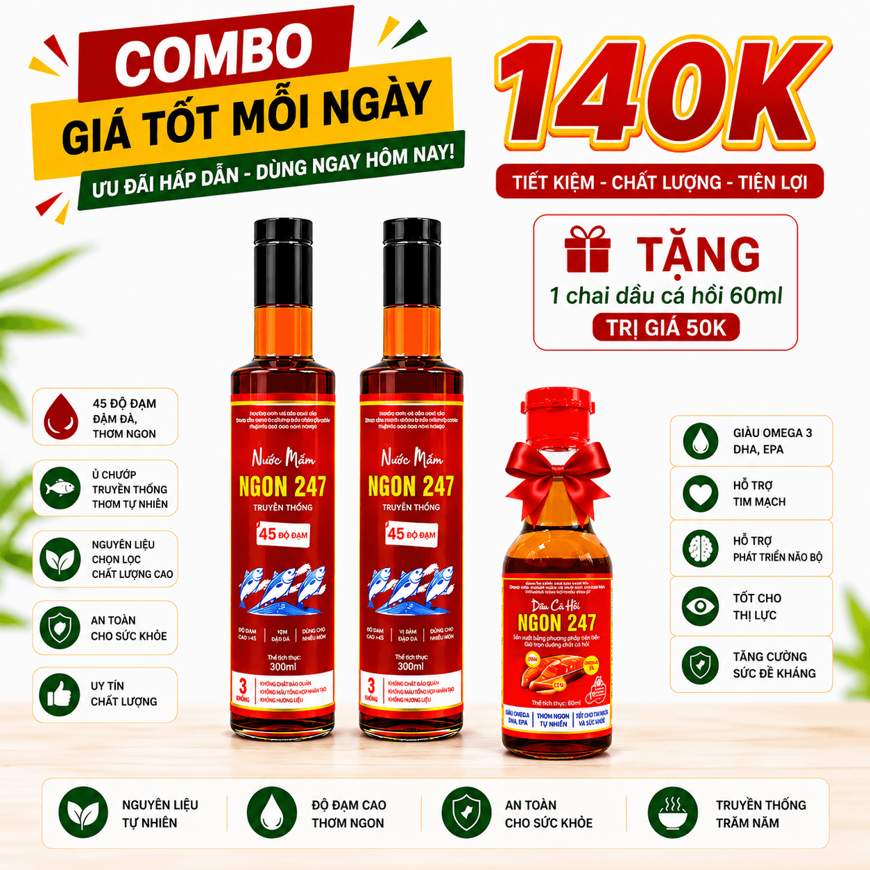 COMBO: 2 chai nước mắm ngon247 - 45 độ đạm