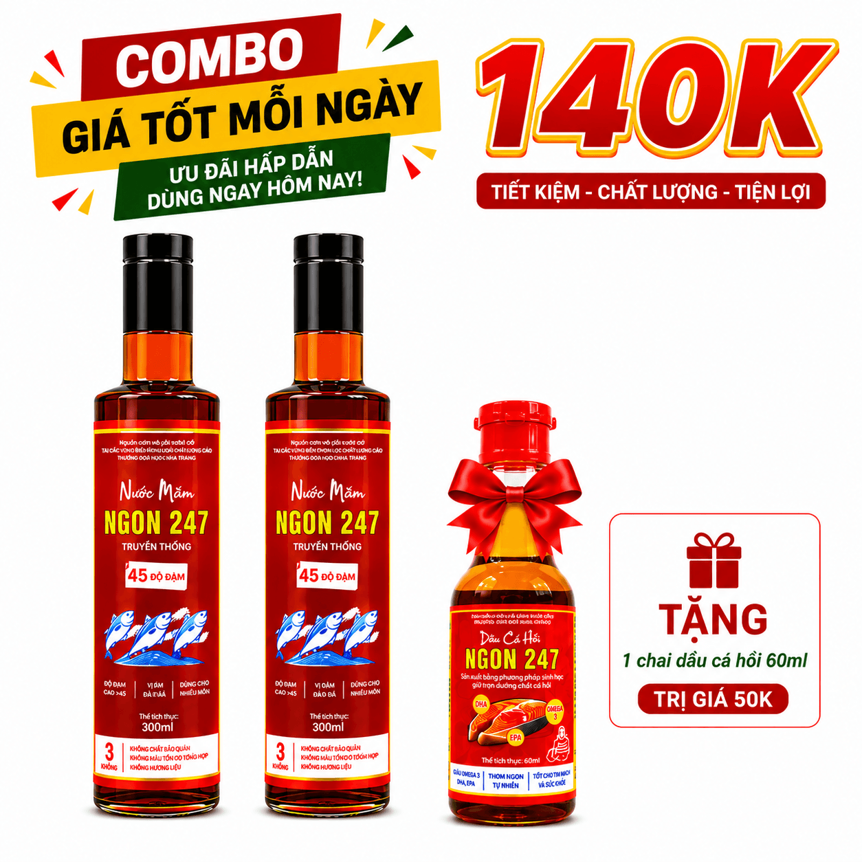 COMBO: 2 chai nước mắm ngon247 - 45 độ đạm