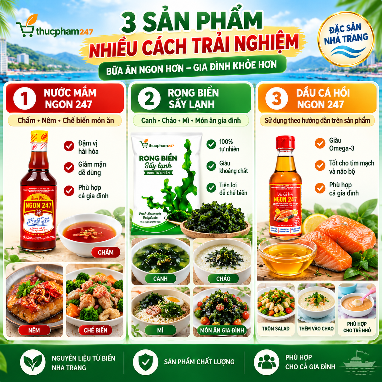 Combo Trải Nghiệm 49K – Nước Mắm, Rong Biển & Dầu Cá Hồi | Đại học Nha Trang