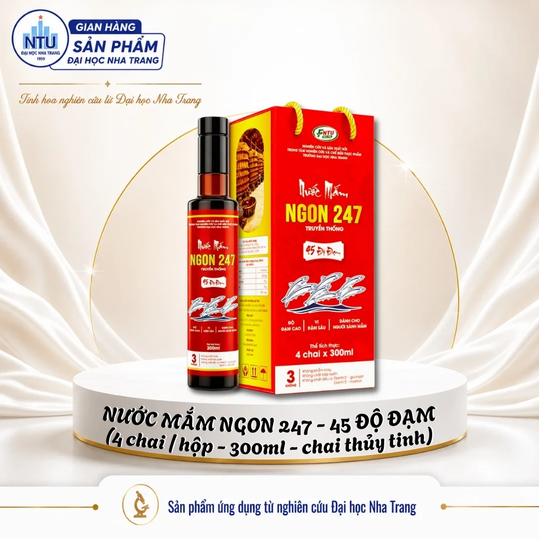 Nước mắm giảm mặn Ngon247 - 45 độ đạm (hộp 4 chai x 300ml) [Đại học Nha Trang]