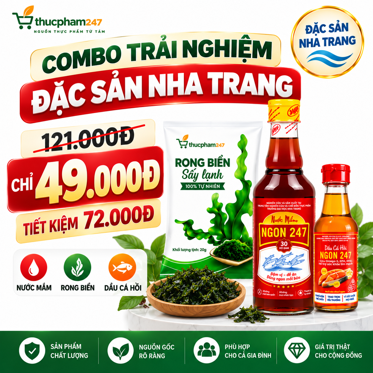 Combo Trải Nghiệm 49K – Nước Mắm, Rong Biển & Dầu Cá Hồi | Đại học Nha Trang