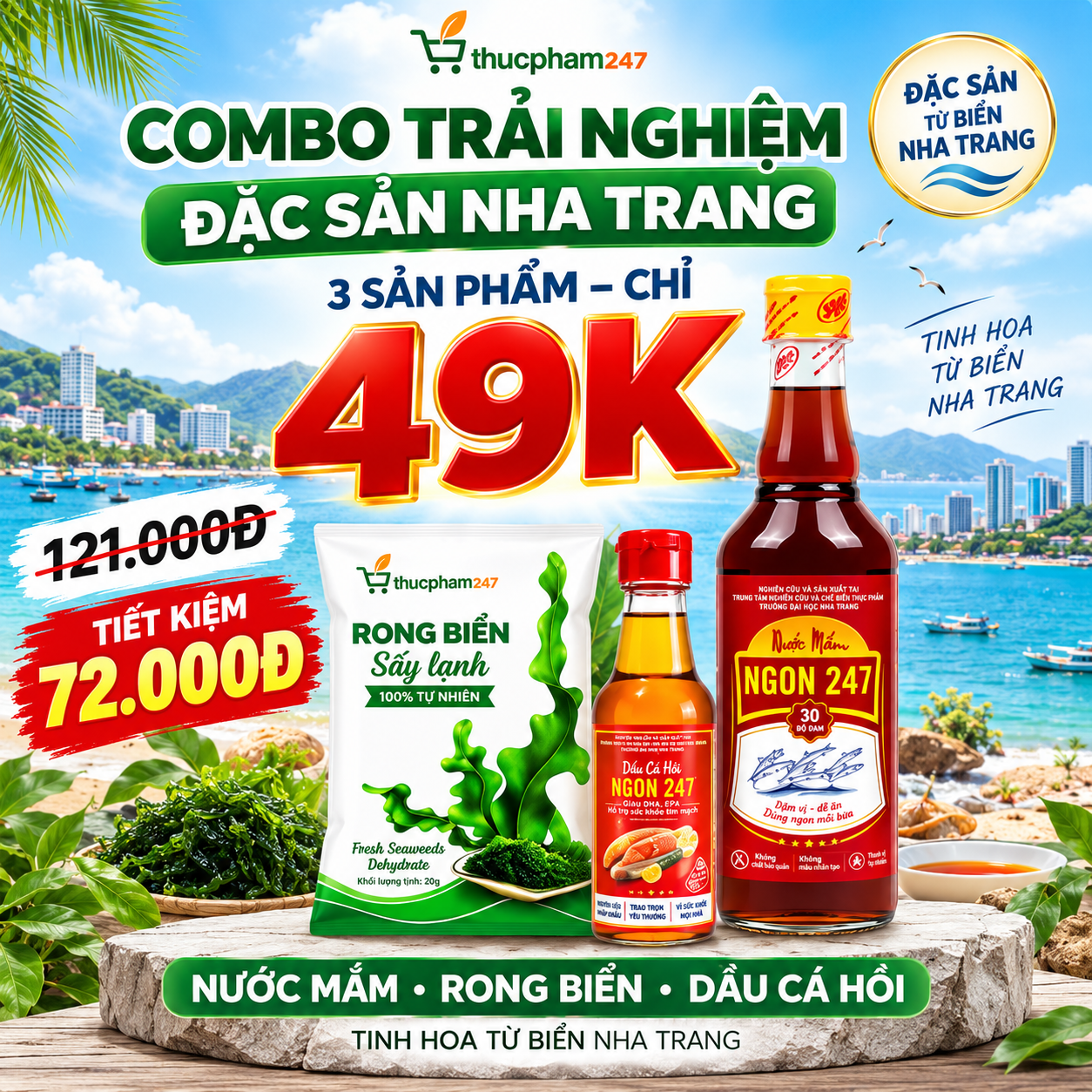 Combo Trải Nghiệm 49K – Nước Mắm, Rong Biển & Dầu Cá Hồi | Đại học Nha Trang