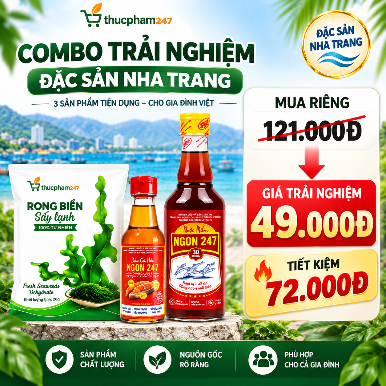 Combo Trải Nghiệm 49K – Nước Mắm, Rong Biển & Dầu Cá Hồi | Đại học Nha Trang
