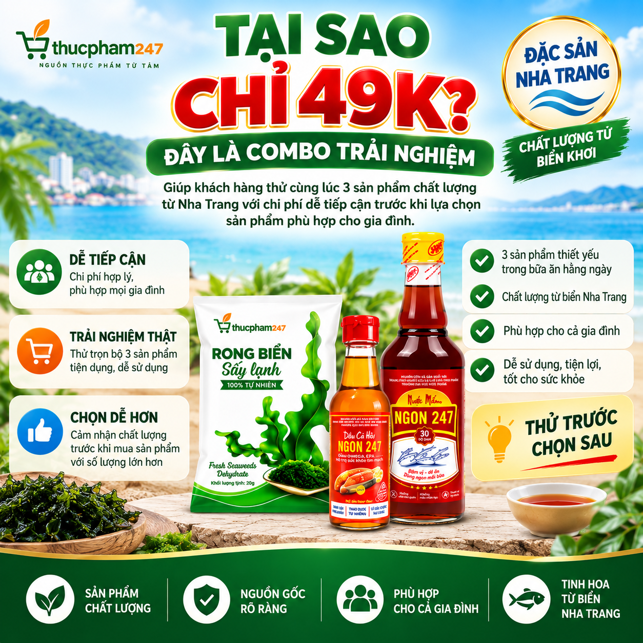 Combo Trải Nghiệm 49K – Nước Mắm, Rong Biển & Dầu Cá Hồi | Đại học Nha Trang