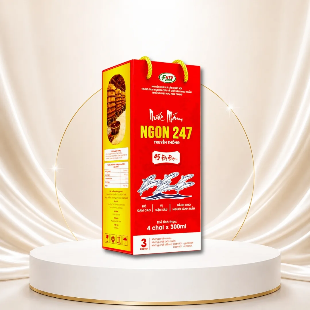 Nước mắm giảm mặn Ngon247 - 45 độ đạm (hộp 4 chai x 300ml) [Đại học Nha Trang]