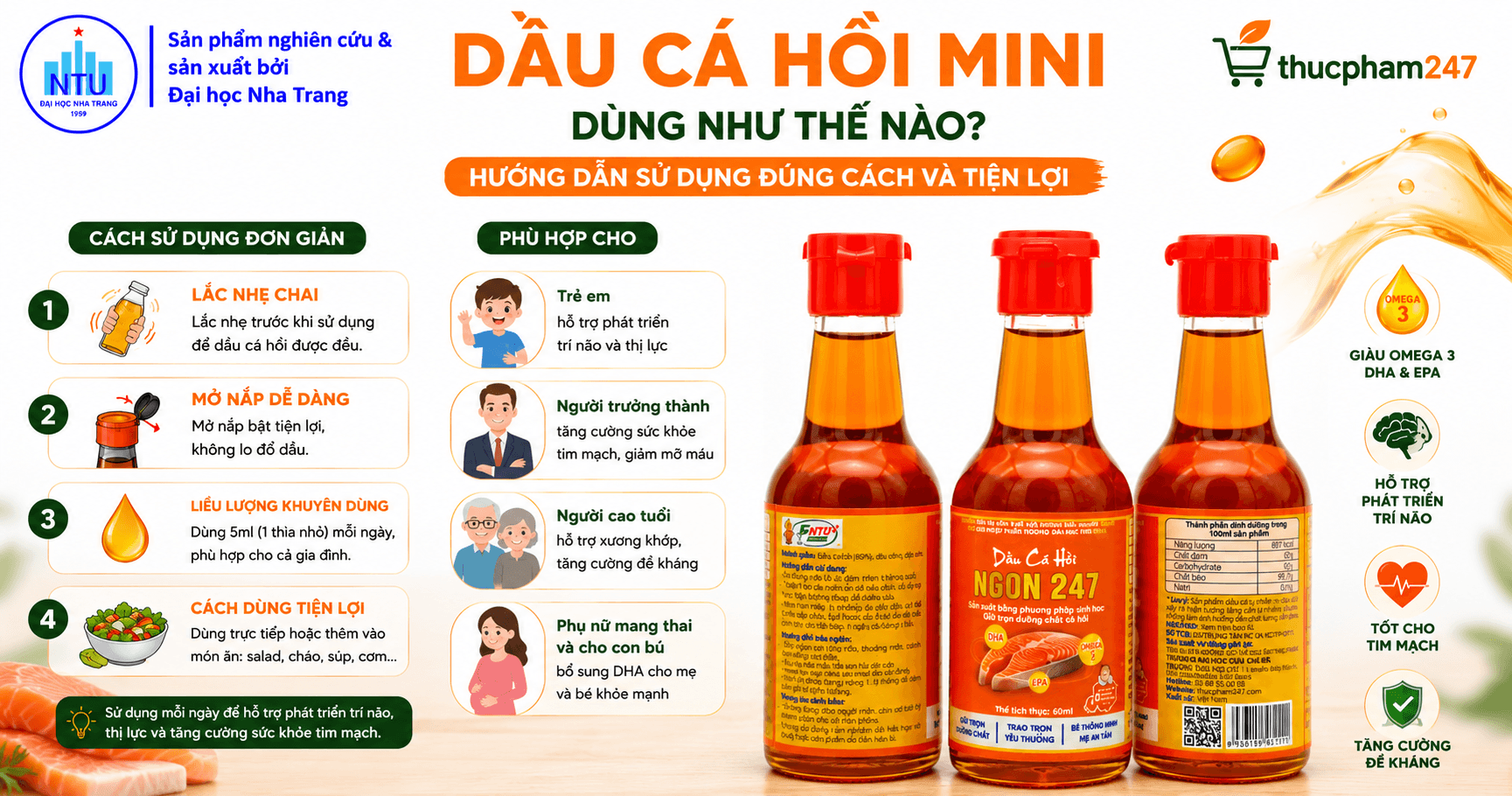 Dầu Cá Hồi Mini Dùng Như Thế Nào? Hướng Dẫn Sử Dụng Đúng Cách Và Tiện Lợi